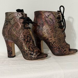 Cavalini Artistic Patterned Peep-Toe Heeled Ankle Booties
